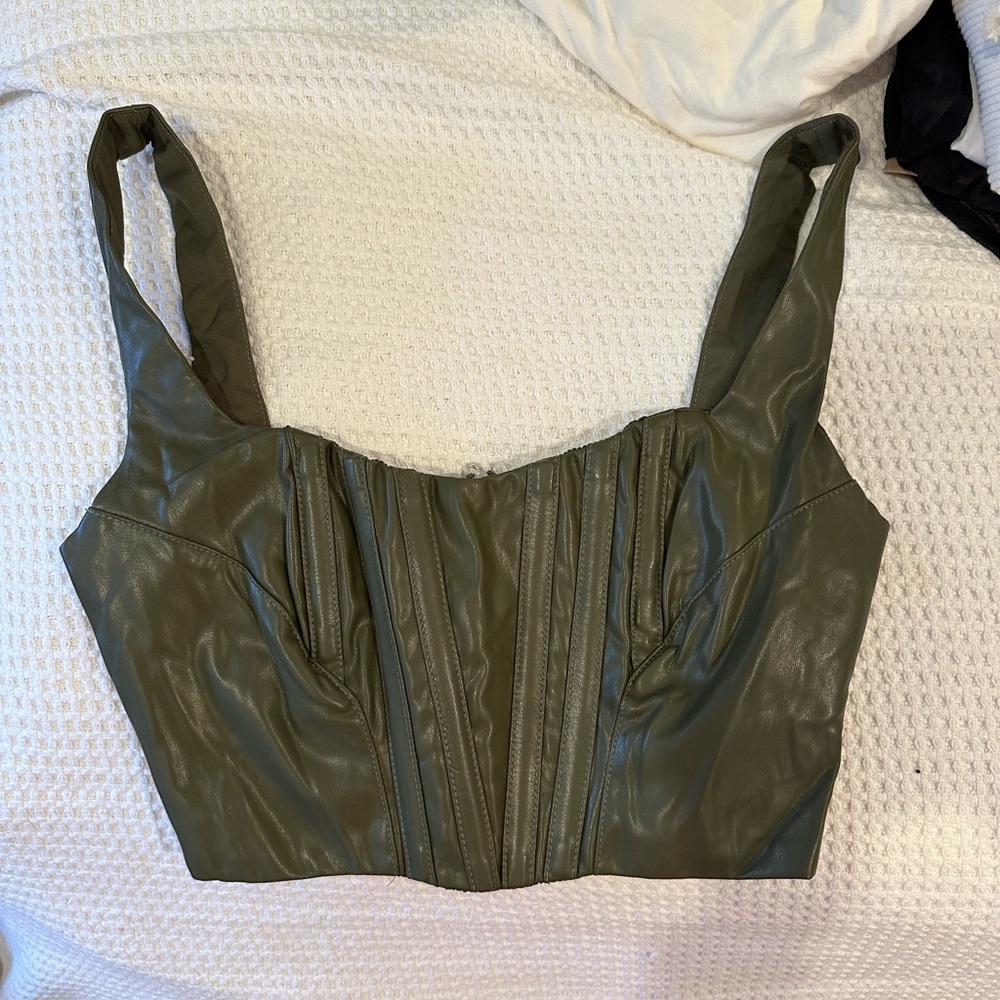 Dark Green Leather Corset Top
